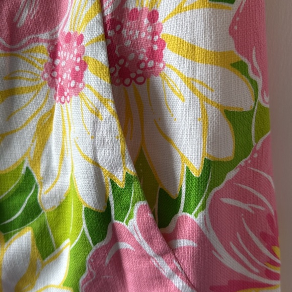 LILLY PULITZER LARGE FLORAL SHEATH DRESS PINK GREEN WHITE SIZE 12 PREPPY COTTON - Picture 4 of 11
